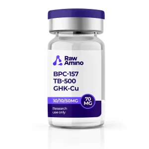 BPC-157 TB-500 GHK-Cu Blend 70mg research peptide vial by Raw Amino