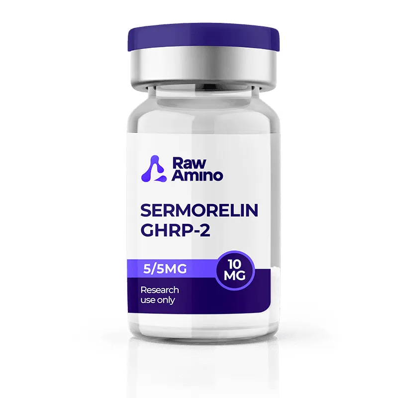 Sermorelin GHRP-2 Blend 10mg 1 Sermorelin GHRP-2 Blend 10mg research peptide vial by Raw Amino